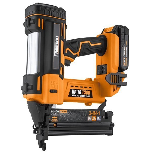 Electric 20V 3-In-1 Cordless 16/18 Gauge Nailer & Stapler With Canvas Bag, Freeman, Mfr#: PE20V31618G